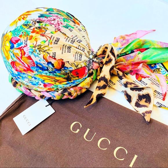 Gucci Invite And Floral Print Silk Turban NWT - Picture 9 of 16